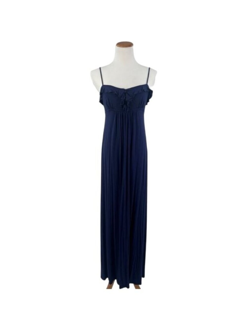 VTG Navy Blue Ruffle Hem Empire Waist Maxi Dress | Dark Coquette Romantic Grunge - Picture 11 of 16